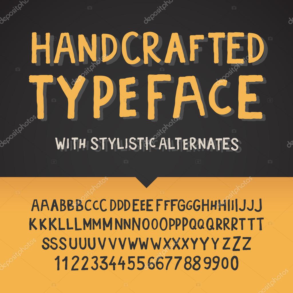 Handcrafted typeface, letters and numbers, vector illustration.