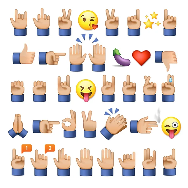 Eller simgeler ve semboller, emoji kümesi — Stok Vektör