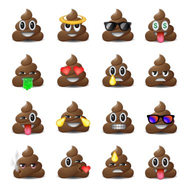 Bok simgeler, gülümseyen yüzler, emoji, ifadeler kümesi
