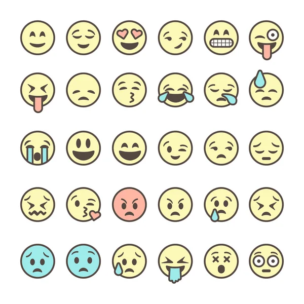 Set di emoticon di contorno, emoji colorate — Vettoriale Stock