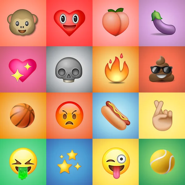 Σύνολο των emoticons emoji, πολύχρωμο φόντο — Διανυσματικό Αρχείο