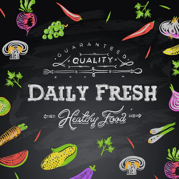 Chalkboard background daily fresh food, vector illustration — Stock Vector