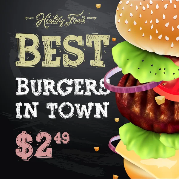 Hamburger huis poster op het schoolbord, fastfood, vectorillustratie. — Stockvector