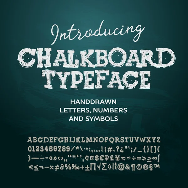 Chalkboard typeface, letters and numbers, vector illustration. — Stock Vector