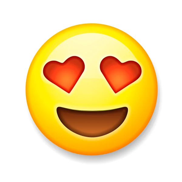 Emoji con occhi a forma di cuore, emoticon volto sorridente — Vettoriale Stock