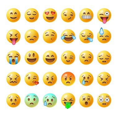 Küme beyaz arka plan üzerinde izole emoji emoticons,