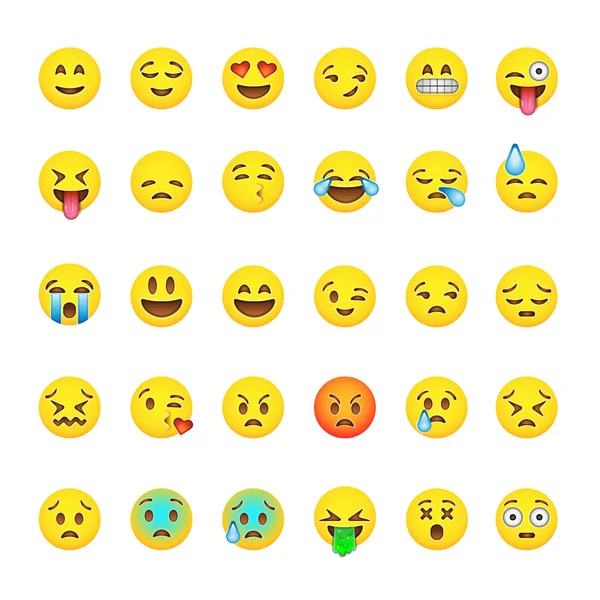 Conjunto de emoticons sorridentes bonitos, design plano emoji —  Vetores de Stock