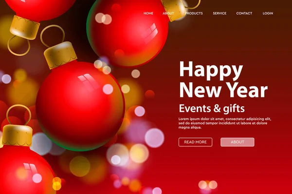 Gott nytt år webbplats mall. Vektorillustration för landningssida, affisch, banner och webbplatsutveckling. — Stock vektor