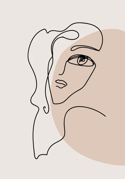 Minimalist One Line Female Portrait, 인테리어 아트 포스터 , vector illustration — 스톡 벡터