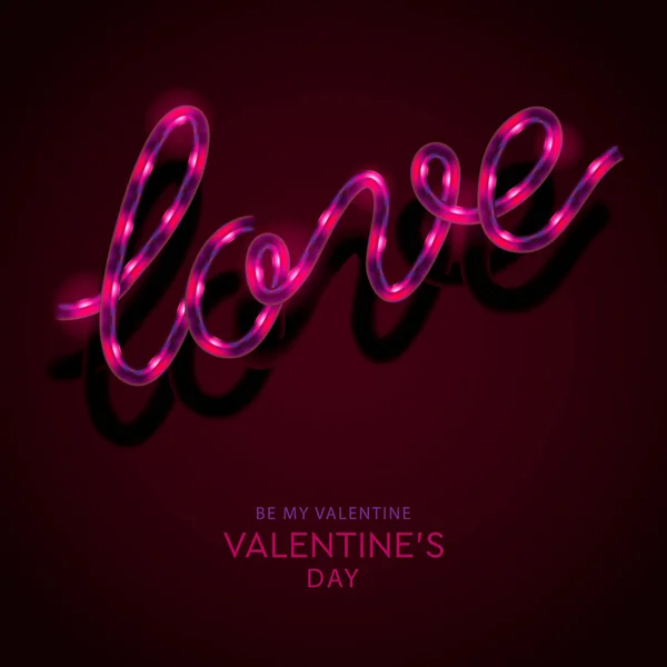 Leuchtreklame, das Wort Liebe auf dunklem Hintergrund. Design für den Valentinstag. Bereit für Ihr Design, Grußkarte, Banner. — Stockvektor