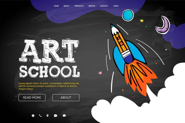 Web page design template for Art School, vector image — Stock Vector