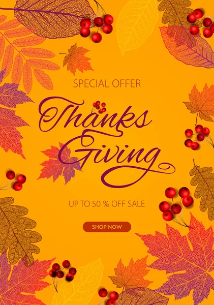 Thanksgiving day banner, autumn template, vector image — Stock Vector