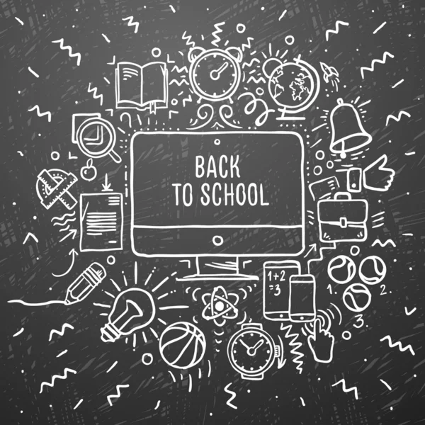 FreeHand krijt school items puttend uit de zwarte schoolbord. terug naar school, vector illustratie van eps10. — Stockvector