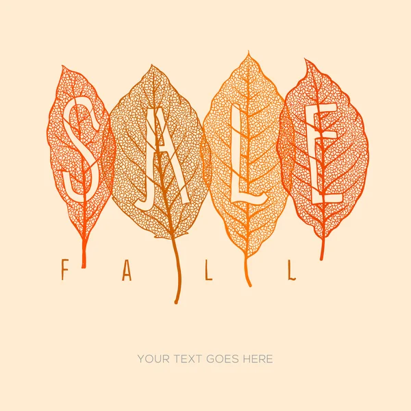 Fall sale poster with dried leaves and simple text, vector illustration. — Stock Vector