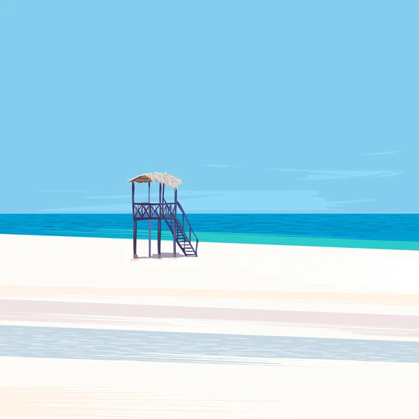 Lifeguard tower on a white sand beach — Stock Vector