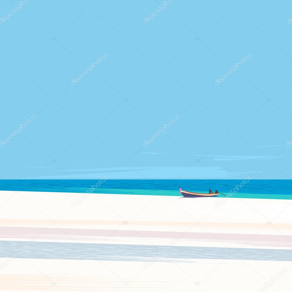 Fishing boat on a beach with white sand