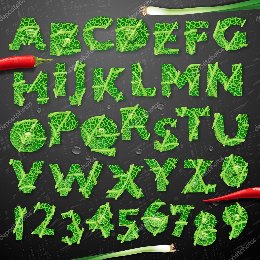 Green leaf lettuce alphabet — Stock Vector © ikopylove 59152593
