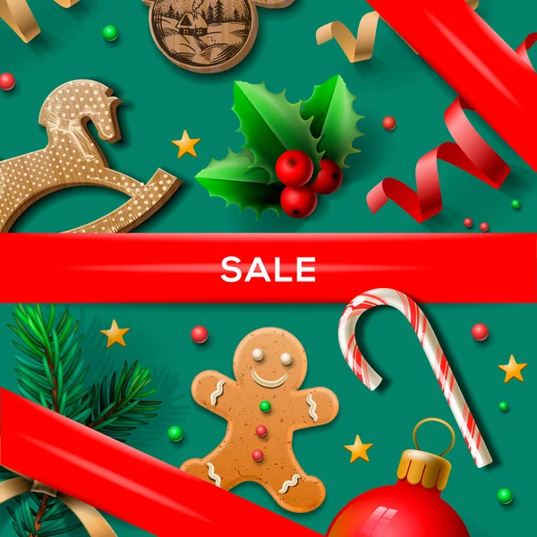 Karácsonyi eladó plakát, illusztráció vektor. — Stock Vector