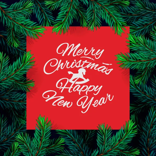 圣诞框架模板与冷杉的枝上。圣诞贺卡，海报，横幅。矢量图. — 图库矢量图片