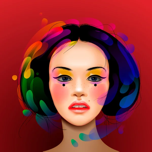 Mujer asiática belleza cara retrato — Vector de stock