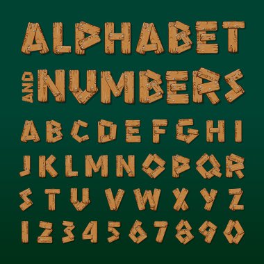 Wooden alphabet and numbers clipart
