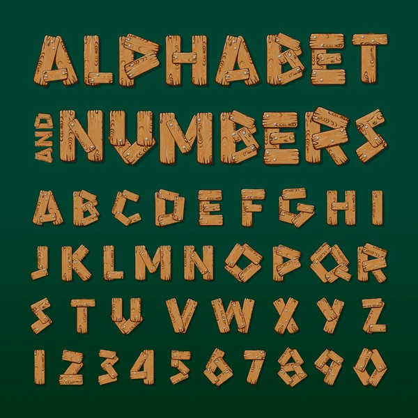 Alphabet et chiffres en bois — Image vectorielle
