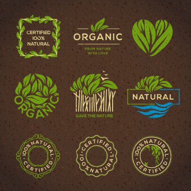 Organic food labels and elements clipart