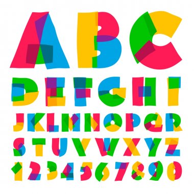 Colorful kids alphabet and numbers, vector illustration.
