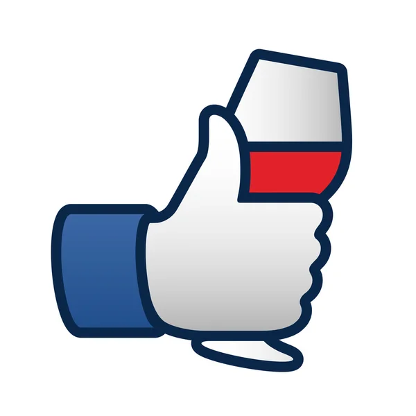 Jako palec nahoru ikonu symbolu se sklenicí červeného vína — Stockový vektor