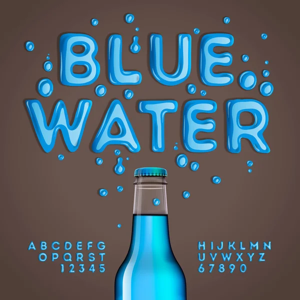 Alfabeto de água azul e números — Vetor de Stock