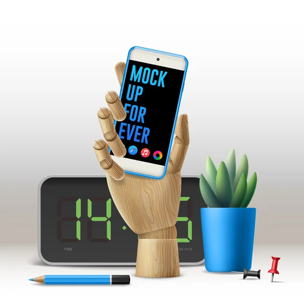 Workspace mock up with phone — Stock Vector