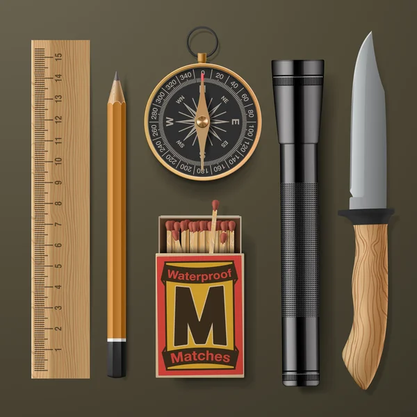 Set of camping hiking equipment — Stock Illustration Set of camping hiking equipment Royalty Free Stock Illustrations
