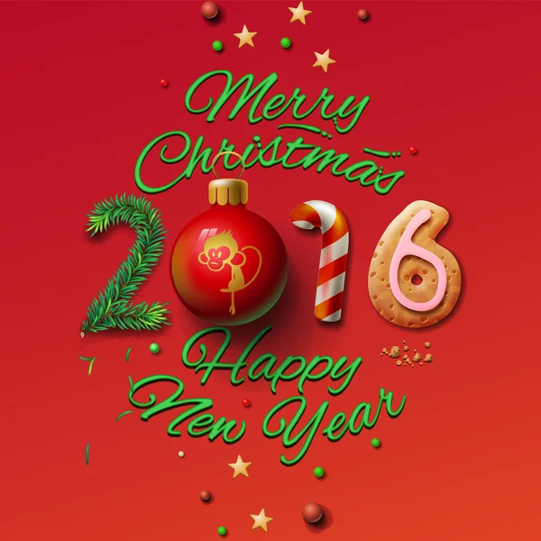 Happy New Year 2016 Greeting Card and Merry Christmas — Stockvector