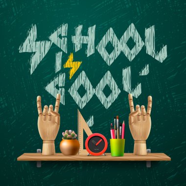 School is cool, template with schools workspace supplies