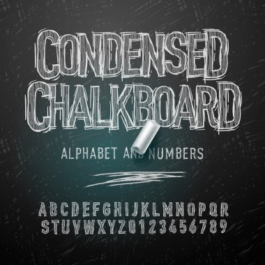 Condensed chalk alphabet letters and numbers, vector illustration. clipart
