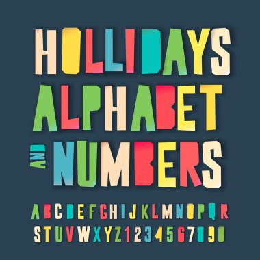 Holidays colorful alphabet and numbers clipart
