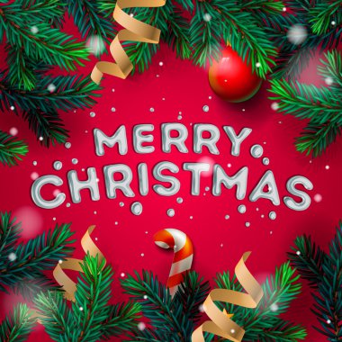 Çam çırpı ile neşeli Noel tebrik kartı