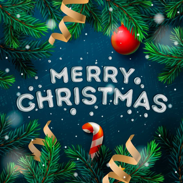 Frohe Weihnachten Grußkarte mit Tannenzweigen — Stockvektor