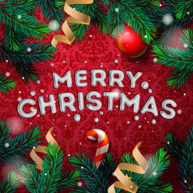 Çam çırpı ile neşeli Noel tebrik kartı