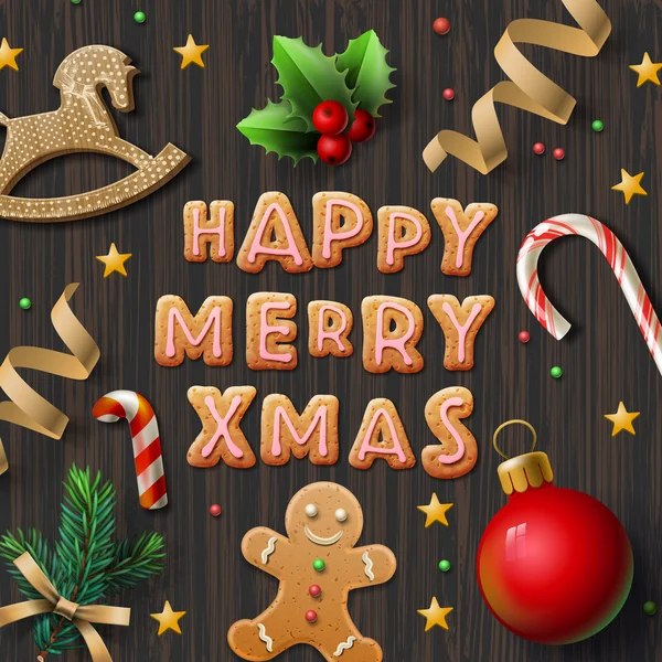 Весела різдвяна листівка з печивом — стоковий вектор