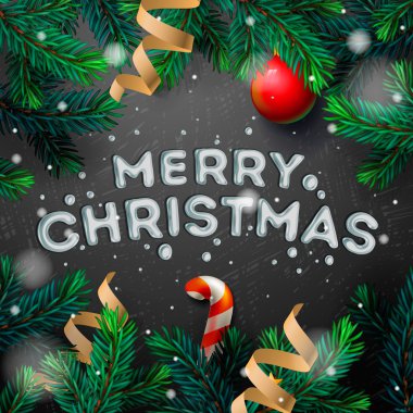 Çam çırpı ile neşeli Noel tebrik kartı