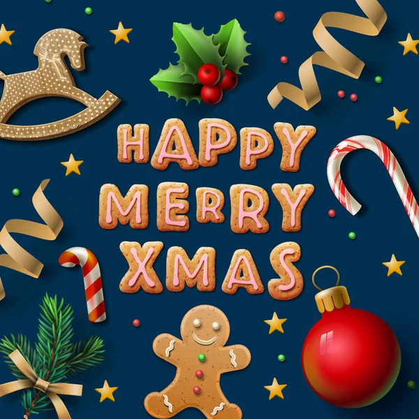 Frohe Weihnachten Grußkarte mit Plätzchen — Stockvektor