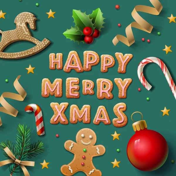 Merry Christmas wenskaart met cookies — Stockvector