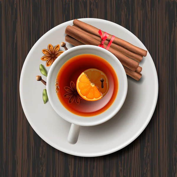 Thé de Noël aux épices, vin chaud aromatique — Image vectorielle