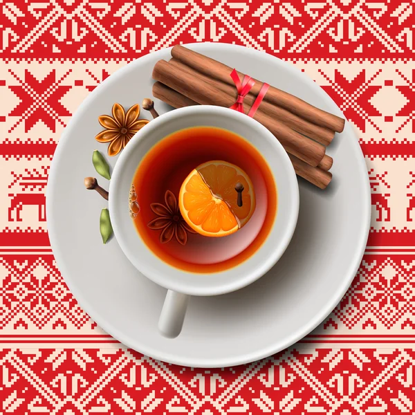 圣诞节与香料茶，芳香香料酒 — 图库矢量图片