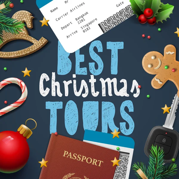 Navidad y Año Nuevo, viajes de vacaciones, tours — Archivo Imágenes Vectoriales