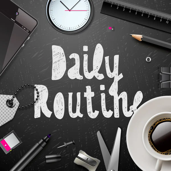 Routine quotidienne, fournitures de bureau modernes — Image vectorielle