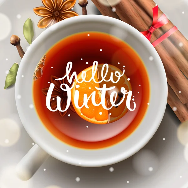 Hello winter, Christmas tea with spices — Stock Vector