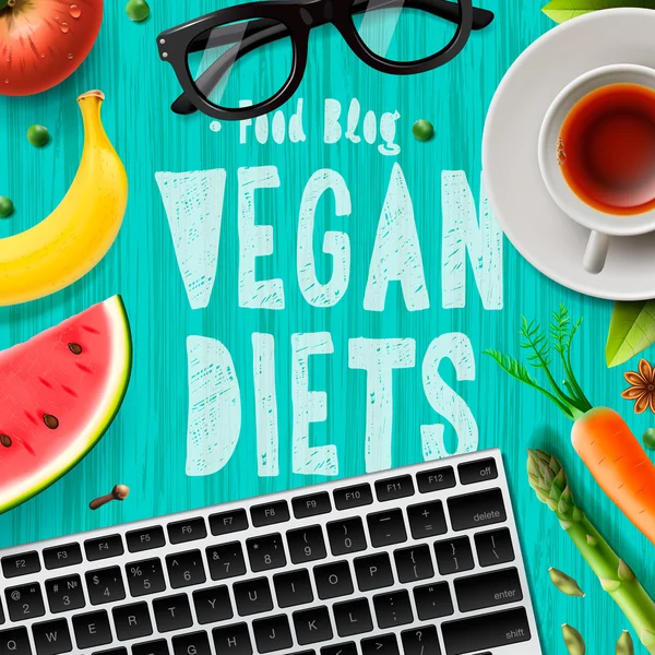 Vegan diet, blogging vegetarian healthy food — Stock Vector