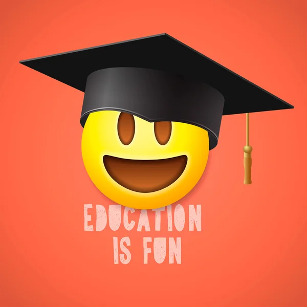 Educação é divertido, emoticon rindo —  Vetores de Stock